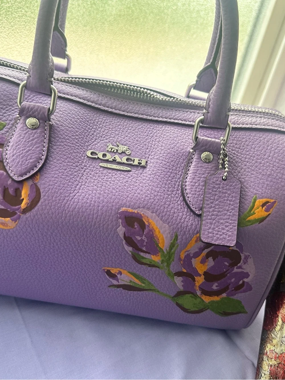 Coach Rowan Satchel With Rose Print – Iris Multi / Lavender Purple – NWOT Rare - Picture 2 of 8